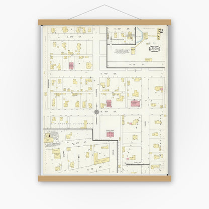 Old map wall art mockup — magnetic wood frame on white wall — Sanborn Fire Insurance Map from Clay City, Clay County, Illinois (1913), Sheet #0002
