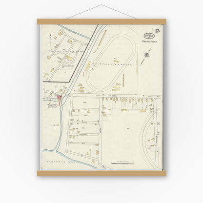 Old map wall art mockup — magnetic wood frame on white wall — Sanborn Fire Insurance Map from Owego, Tioga County, New York (1915), Sheet #0015