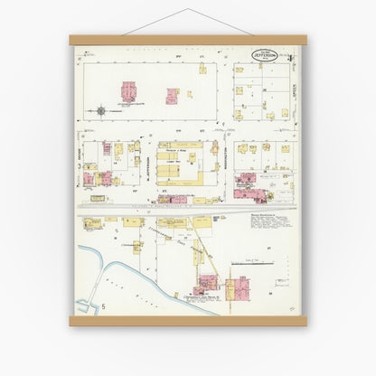 Old map wall art mockup — magnetic wood frame on white wall — Sanborn Fire Insurance Map from Jefferson, Jefferson County, Wisconsin (1909), Sheet #0004