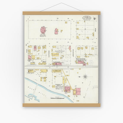 Old map wall art mockup — magnetic wood frame on white wall — Sanborn Fire Insurance Map from Jefferson, Jefferson County, Wisconsin (1898), Sheet #0004