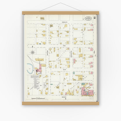 Old map wall art mockup — magnetic wood frame on white wall — Sanborn Fire Insurance Map from Red Bud, Randolph County, Illinois (1900), Sheet #0002