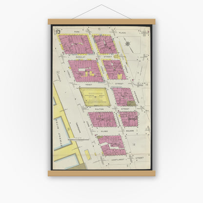 Old map wall art mockup — magnetic wood frame on white wall — Sanborn Fire Insurance Map from New York, Bronx, Manhattan, New York (1923), Sheet #0013