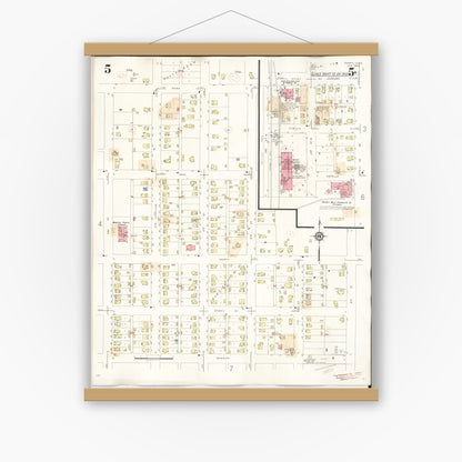 Old map wall art mockup — magnetic wood frame on white wall — Sanborn Fire Insurance Map from Perry, Dallas County, Iowa (1947), Sheet #0005