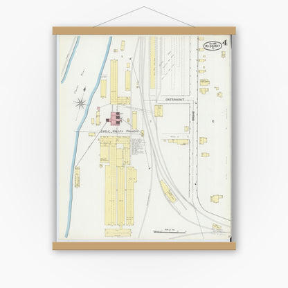 Old map wall art mockup — magnetic wood frame on white wall — Sanborn Fire Insurance Map from Ridgway, Elk County, Pennsylvania (1892), Sheet #0004