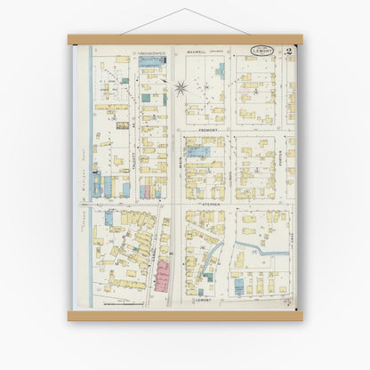 Old map wall art mockup — magnetic wood frame on white wall — Sanborn Fire Insurance Map from Lemont, Cook County, Illinois (1894), Sheet #0002