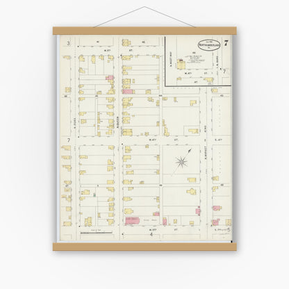 Old map wall art mockup — magnetic wood frame on white wall — Sanborn Fire Insurance Map from Northumberland, Northumberland County, Pennsylvania (1896), Sheet #0007