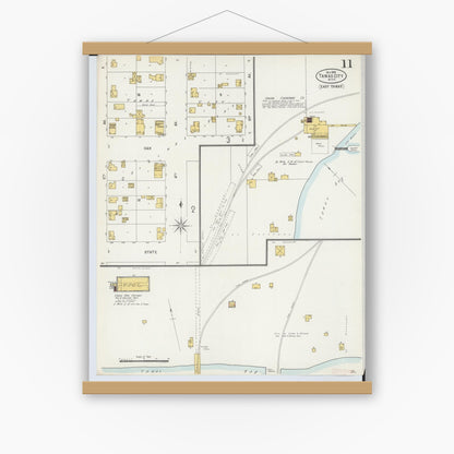 Old map wall art mockup — magnetic wood frame on white wall — Sanborn Fire Insurance Map from Tawas City, Iosco County, Michigan (1898), Sheet #0011