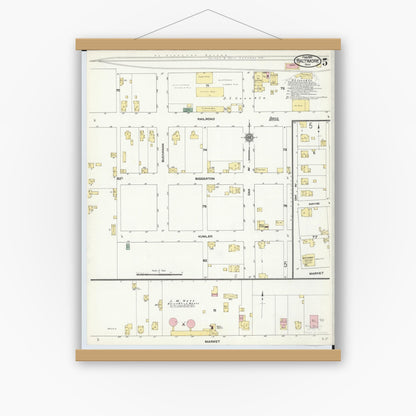 Old map wall art mockup — magnetic wood frame on white wall — Sanborn Fire Insurance Map from Baltimore, Fairfield County, Ohio (1910), Sheet #0005