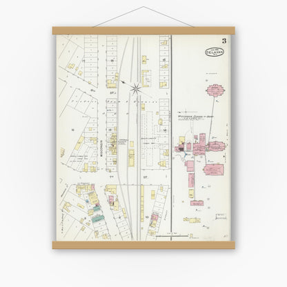 Old map wall art mockup — magnetic wood frame on white wall — Sanborn Fire Insurance Map from Delavan, Walworth County, Wisconsin (1892), Sheet #0003