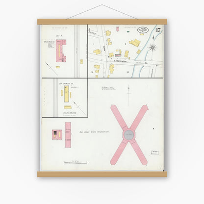 Old map wall art mockup — magnetic wood frame on white wall — Sanborn Fire Insurance Map from Rahway, Union County, New Jersey (1901), Sheet #0017