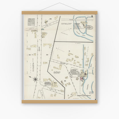 Old map wall art mockup — magnetic wood frame on white wall — Sanborn Fire Insurance Map from Medway, Norfolk County, Massachusetts (1884), Sheet #0005
