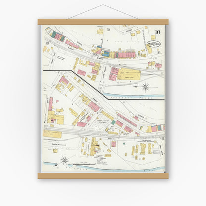 Old map wall art mockup — magnetic wood frame on white wall — Sanborn Fire Insurance Map from Phillipsburg, Warren County, New Jersey (1903), Sheet #0010