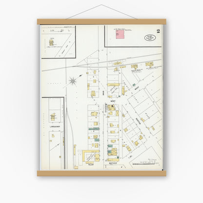 Old map wall art mockup — magnetic wood frame on white wall — Sanborn Fire Insurance Map from Le Roy, Mower County, Minnesota (1900), Sheet #0002