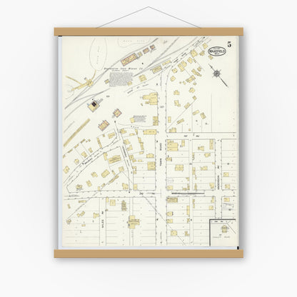 Old map wall art mockup — magnetic wood frame on white wall — Sanborn Fire Insurance Map from Wakefield, Gogebic County, Michigan (1917), Sheet #0005