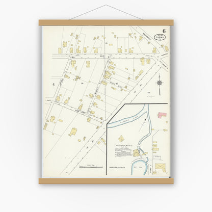 Old map wall art mockup — magnetic wood frame on white wall — Sanborn Fire Insurance Map from Luray, Page County, Virginia (1912), Sheet #0006