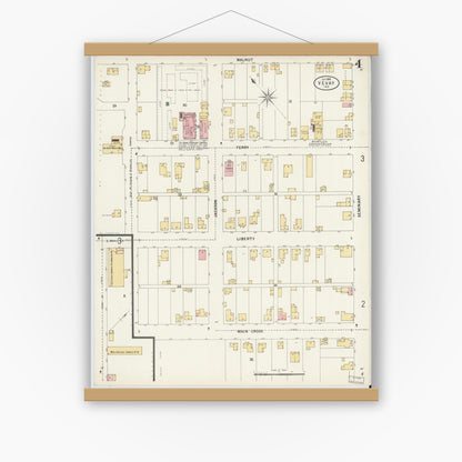 Old map wall art mockup — magnetic wood frame on white wall — Sanborn Fire Insurance Map from Vevay, Switzerland County, Indiana (1899), Sheet #0004