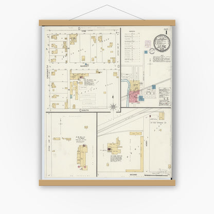 Old map wall art mockup — magnetic wood frame on white wall — Sanborn Fire Insurance Map from La Rue, Marion County, Ohio (1901), Sheet #0001