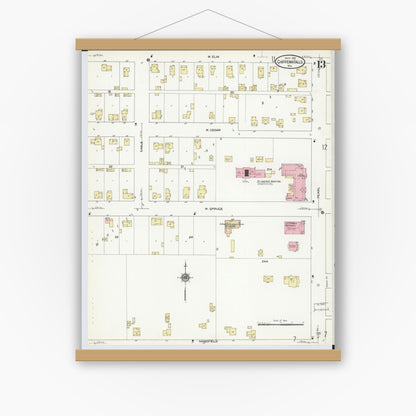 Old map wall art mockup — magnetic wood frame on white wall — Sanborn Fire Insurance Map from Chippewa Falls, Chippewa County, Wisconsin (1910), Sheet #0013