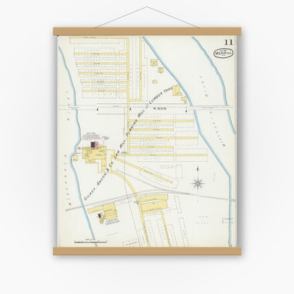 Old map wall art mockup — magnetic wood frame on white wall — Sanborn Fire Insurance Map from Merrill, Lincoln County, Wisconsin (1892), Sheet #0011