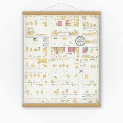 Old map wall art mockup — magnetic wood frame on white wall — Sanborn Fire Insurance Map from Piper City, Ford County, Illinois (1906), Sheet #0001