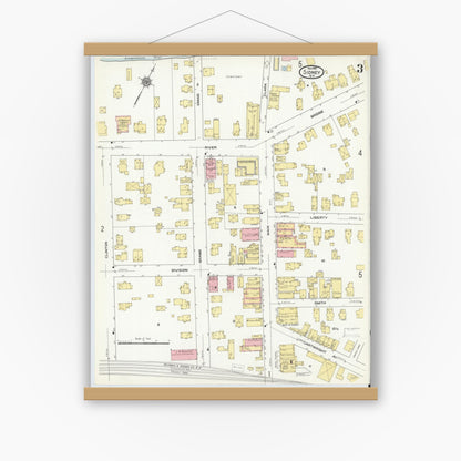 Old map wall art mockup — magnetic wood frame on white wall — Sanborn Fire Insurance Map from Sidney, Delaware County, New York (1910), Sheet #0003
