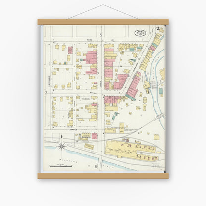 Old map wall art mockup — magnetic wood frame on white wall — Sanborn Fire Insurance Map from Niles, Trumbull County, Ohio (1898), Sheet #0002