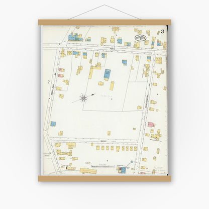 Old map wall art mockup — magnetic wood frame on white wall — Sanborn Fire Insurance Map from Hatboro, Montgomery County, Pennsylvania (1905), Sheet #0003