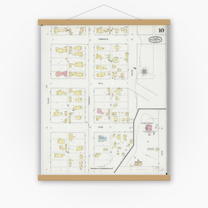 Old map wall art mockup — magnetic wood frame on white wall — Sanborn Fire Insurance Map from Red Wing, Goodhue County, Minnesota (1895), Sheet #0010