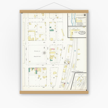 Old map wall art mockup — magnetic wood frame on white wall — Sanborn Fire Insurance Map from Logan, Harrison County, Iowa (1893), Sheet #0002