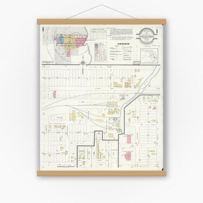 Old map wall art mockup — magnetic wood frame on white wall — Sanborn Fire Insurance Map from Okeechobee, Okeechobee County, Florida (1933) - Complete Map Set