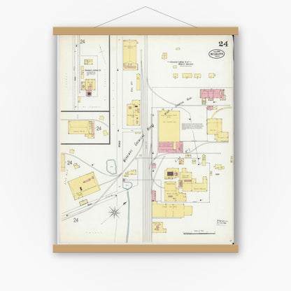 Old map wall art mockup — magnetic wood frame on white wall — Sanborn Fire Insurance Map from Woburn, Middlesex County, Massachusetts (1899), Sheet #0024
