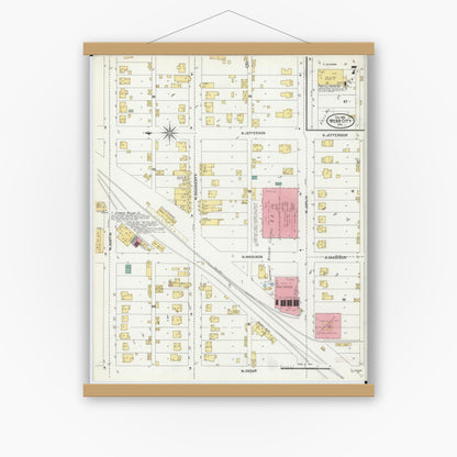 Old map wall art mockup — magnetic wood frame on white wall — Sanborn Fire Insurance Map from Webb City, Jasper County, Missouri (1906), Sheet #0007