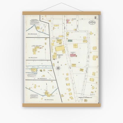 Old map wall art mockup — magnetic wood frame on white wall — Sanborn Fire Insurance Map from Chatham, Pittsylvania County, Virginia (1902), Sheet #0002