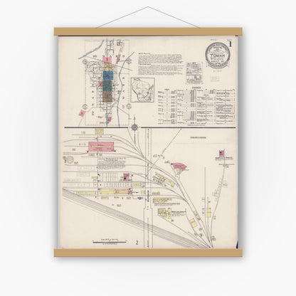 Old map wall art mockup — magnetic wood frame on white wall — Sanborn Fire Insurance Map from Tomah, Monroe County, Wisconsin (1922), Sheet #0001