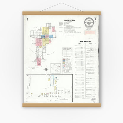 Old map wall art mockup — magnetic wood frame on white wall — Sanborn Fire Insurance Map from New Boston, Bowie County, Texas (1952), Sheet #0001