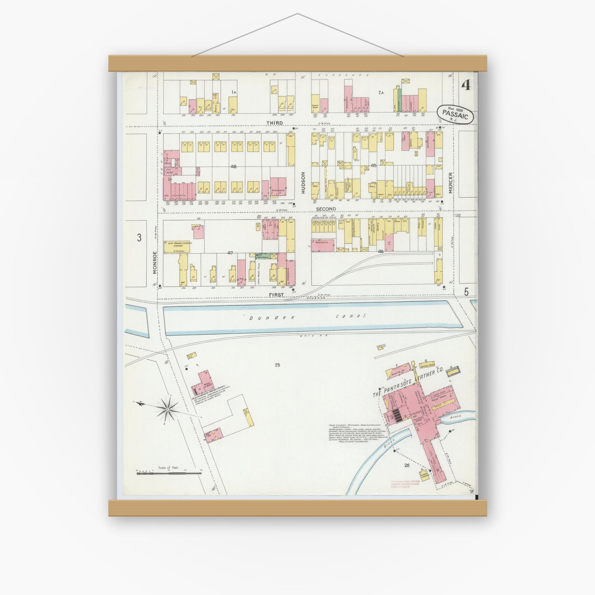 Old map wall art mockup — magnetic wood frame on white wall — Sanborn Fire Insurance Map from Passaic, Passaic County, New Jersey (1899), Sheet #0004