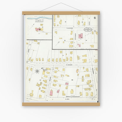 Old map wall art mockup — magnetic wood frame on white wall — Sanborn Fire Insurance Map from Painesville, Lake County, Ohio (1904), Sheet #0006