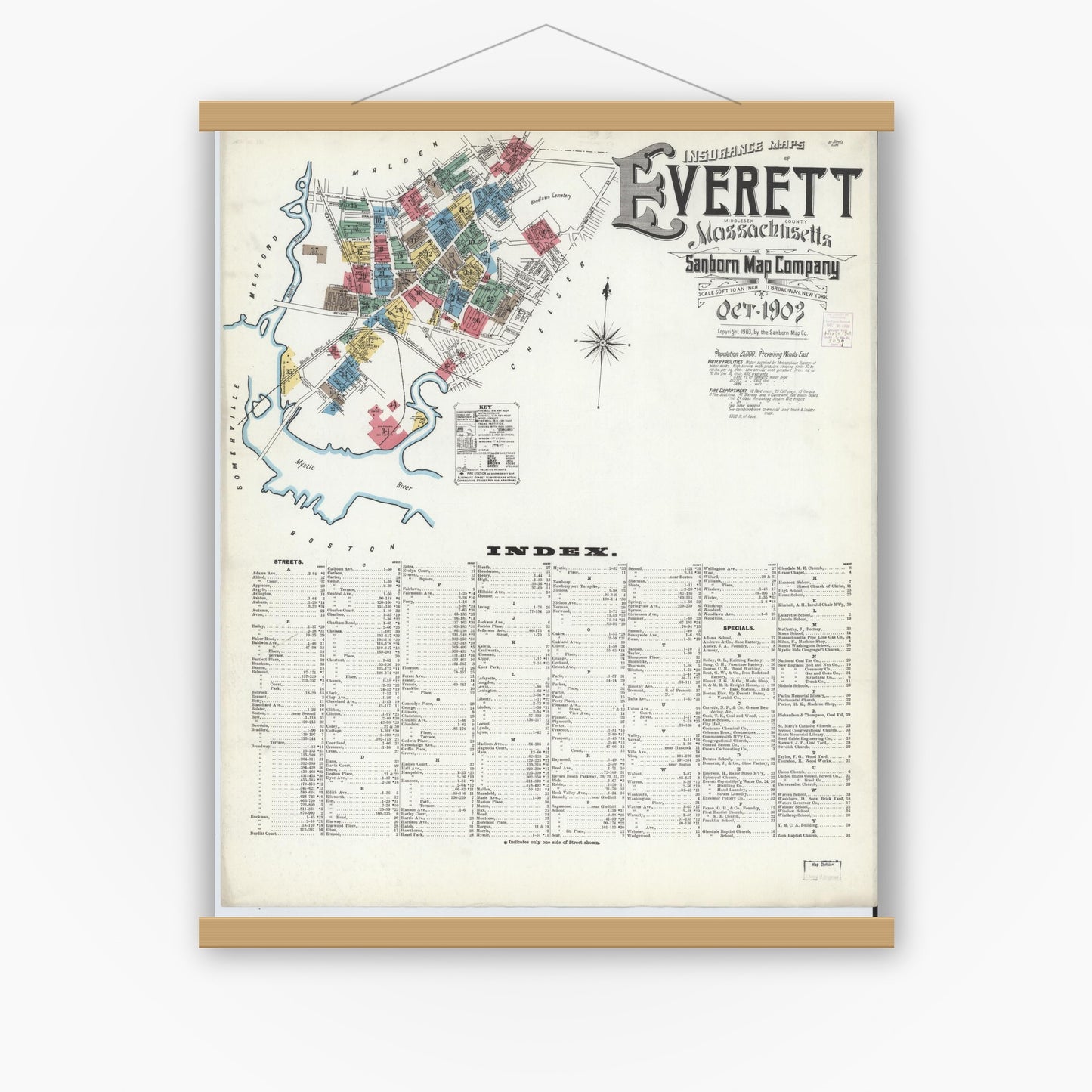 Old map wall art mockup — magnetic wood frame on white wall — Sanborn Fire Insurance Map from Everett, Middlesex County, Massachusetts (1903) - Complete Map Set