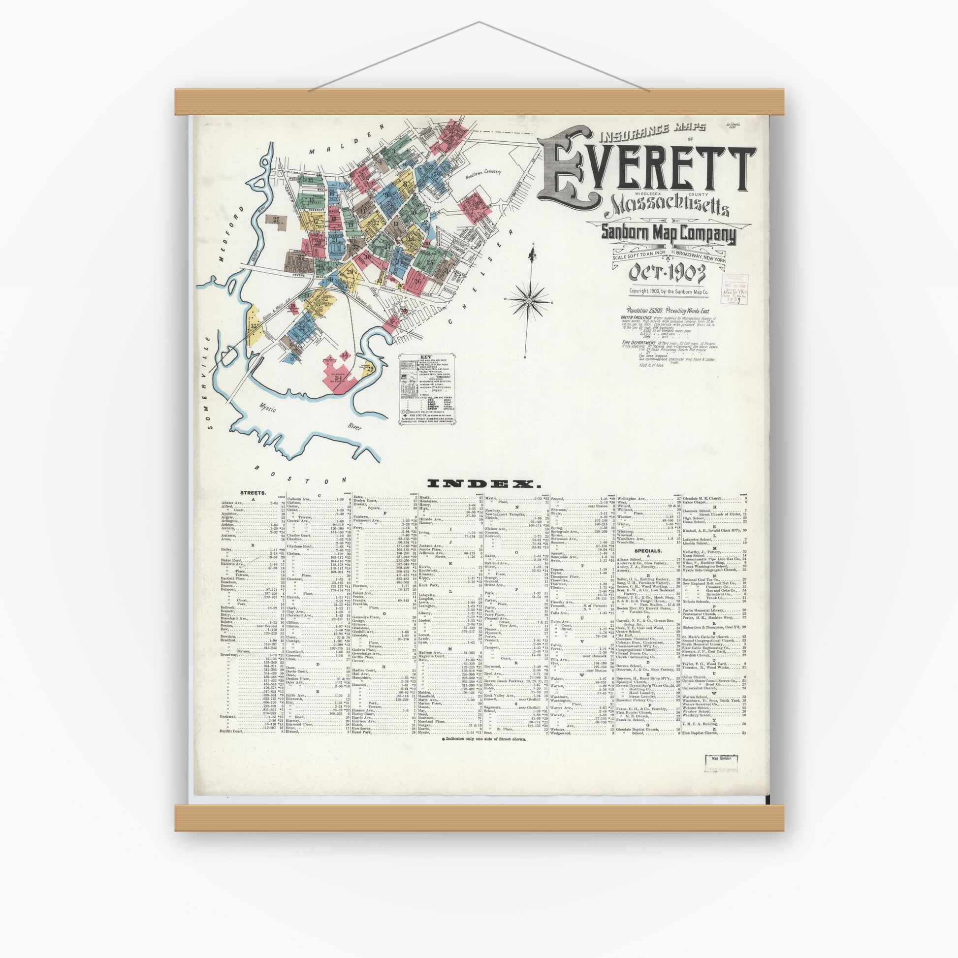 Old map wall art mockup — magnetic wood frame on white wall — Sanborn Fire Insurance Map from Everett, Middlesex County, Massachusetts (1903) - Complete Map Set