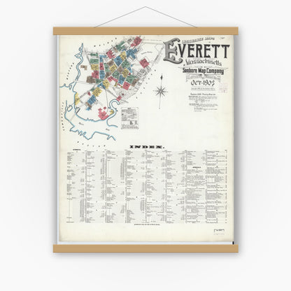 Old map wall art mockup — magnetic wood frame on white wall — Sanborn Fire Insurance Map from Everett, Middlesex County, Massachusetts (1903) - Complete Map Set