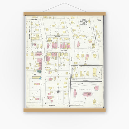 Old map wall art mockup — magnetic wood frame on white wall — Sanborn Fire Insurance Map from Alton, Madison County, Illinois (1909), Sheet #0025