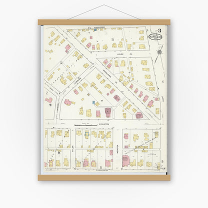 Old map wall art mockup — magnetic wood frame on white wall — Sanborn Fire Insurance Map from Napoleon, Henry County, Ohio (1916), Sheet #0003