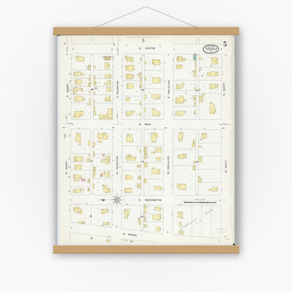 Old map wall art mockup — magnetic wood frame on white wall — Sanborn Fire Insurance Map from Tuscola, Douglas County, Illinois (1907), Sheet #0005