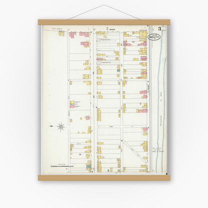 Old map wall art mockup — magnetic wood frame on white wall — Sanborn Fire Insurance Map from Marietta, Lancaster County, Pennsylvania (1899), Sheet #0003