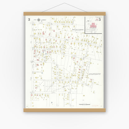 Old map wall art mockup — magnetic wood frame on white wall — Sanborn Fire Insurance Map from Perryville, Perry County, Missouri (1938), Sheet #0003
