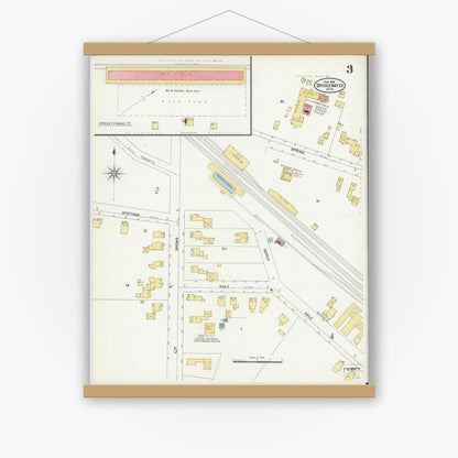 Old map wall art mockup — magnetic wood frame on white wall — Sanborn Fire Insurance Map from Bridgewater, Plymouth County, Massachusetts (1906), Sheet #0003