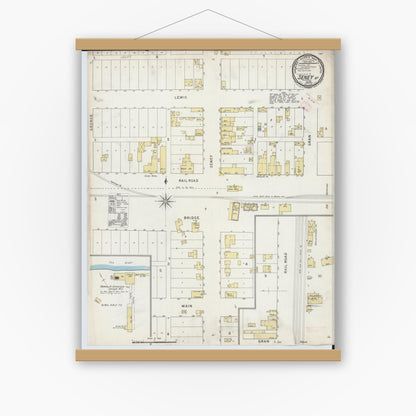 Old map wall art mockup — magnetic wood frame on white wall — Sanborn Fire Insurance Map from Seney, Schoolcraft County, Michigan (1895), Sheet #0001