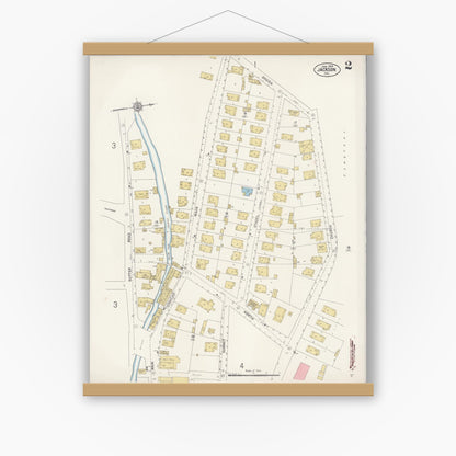 Old map wall art mockup — magnetic wood frame on white wall — Sanborn Fire Insurance Map from Jackson, Amador County, California (1912), Sheet #0002