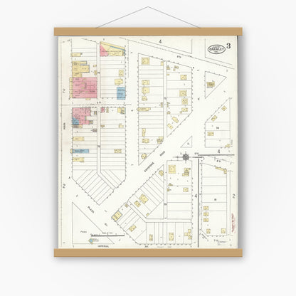 Old map wall art mockup — magnetic wood frame on white wall — Sanborn Fire Insurance Map from Brawley, Imperial County, California (1911), Sheet #0003
