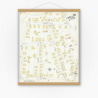 Old map wall art mockup — magnetic wood frame on white wall — Sanborn Fire Insurance Map from North Adams, Berkshire County, Massachusetts (1908), Sheet #0026